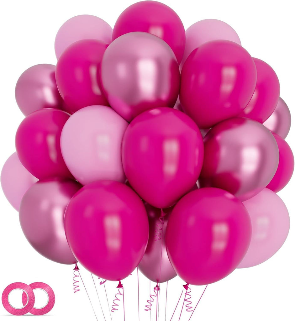 100Pcs Pink Balloons 12Inch Hot Pink Metallic Chrome Latex Balloons Baby Pink Balloon for Birthday Wedding Baby Shower Princess Party Decorations