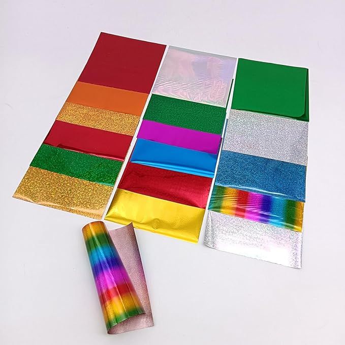 102 Sheets 17 Colors Hot Foil Paper Reactive Foil Transfer Foil Film To Be Used With Hot Foil System, Paper Holographic Heat Transfer Craft Foil For Handmade Craft Accessories