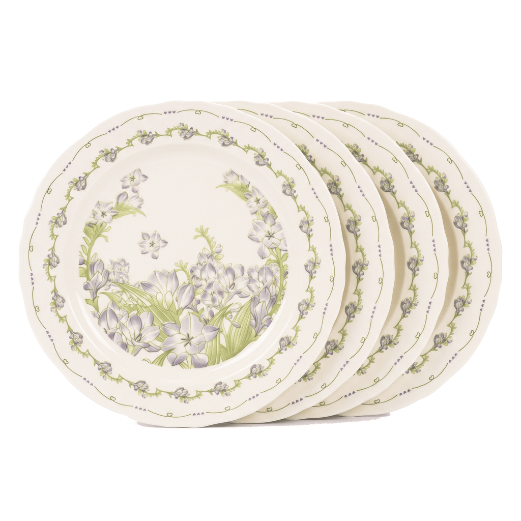 10.4" Scalloped Edge Freesia Floral Ceramic Dinner Plates, Set of 4, Dishwasher Safe