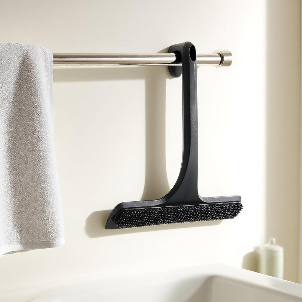 10.7' Wide All-Purpose Shower Squeegee for Glass Doors, Squeegee for Shower Glass with Hook, Window Squeegee for Home, Small Squeegee for Shower, Bathroom, Car Glass, Mirror (Black)