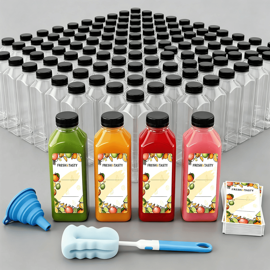 108pcs 16oz Empty Plastic Juice Bottles with Caps, Plastic Water Bottles with Lids, Reusable Clear Bulk Beverage Containers for Juice, Milk and Other Beverages