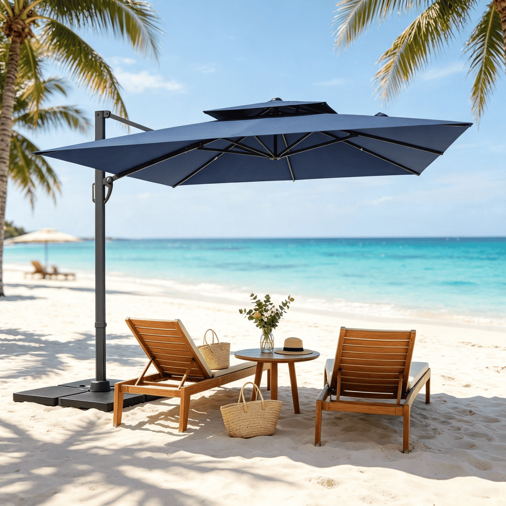 10FT Aluminum Patio Umbrella Cantilever with 220 LBS Base Outdoor Sunshade Garden Market Umbrella with Aluminum Pole