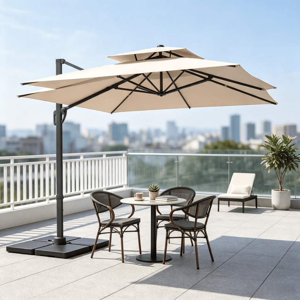 10FT Aluminum Patio Umbrella Cantilever with 220 LBS Base Outdoor Sunshade Garden Market Umbrella with Aluminum Pole