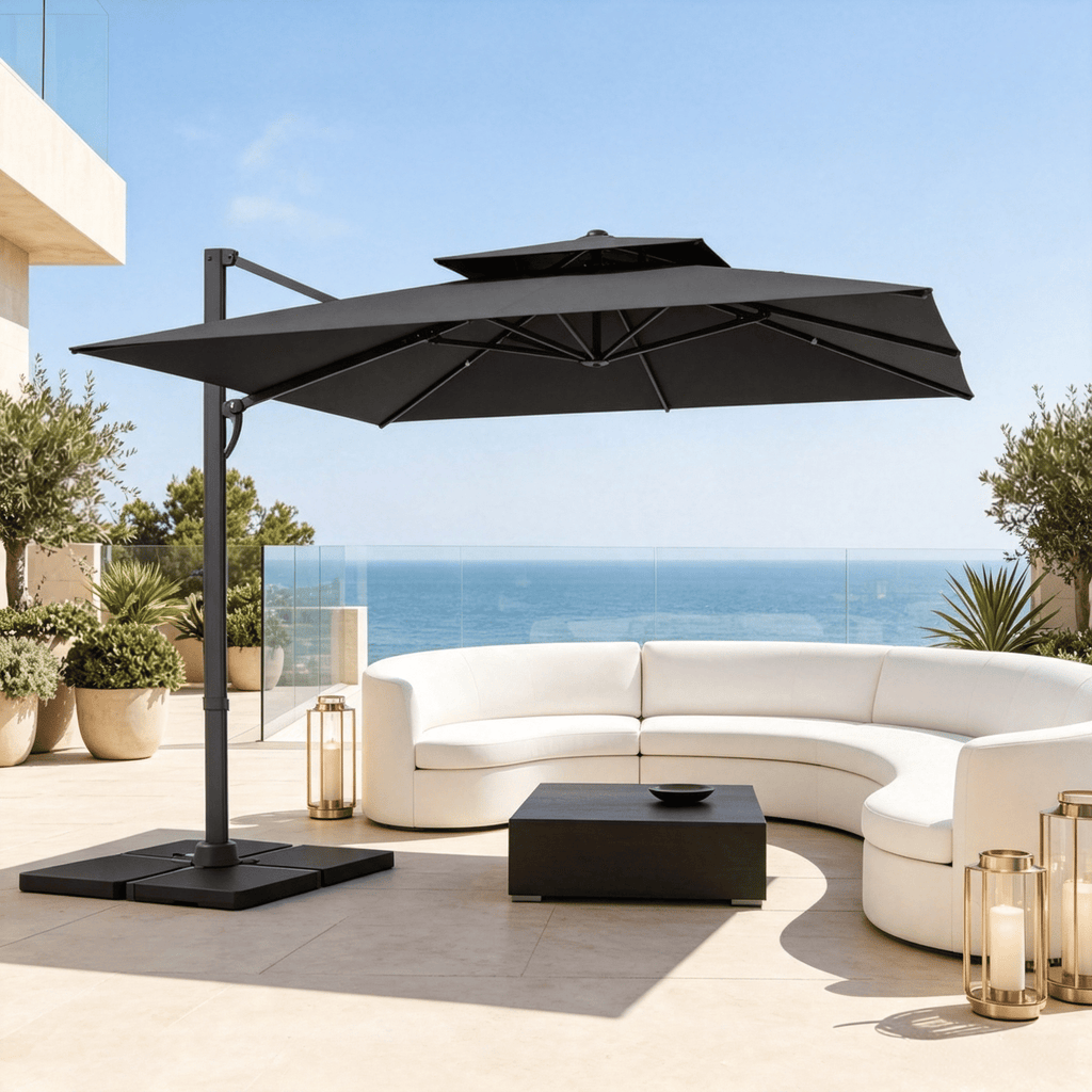 10FT Aluminum Patio Umbrella Cantilever with 220 LBS Base Outdoor Sunshade Garden Market Umbrella with Aluminum Pole