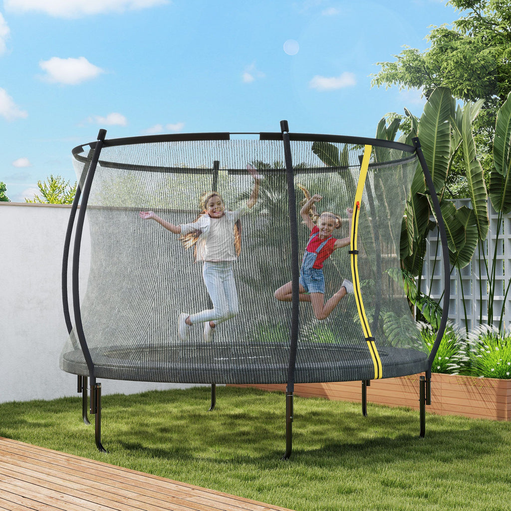 10ft Outdoor Trampoline for Kids Ages 6+ with Safety Pad, Net Enclosure and Curved, ASTM Approved, Black