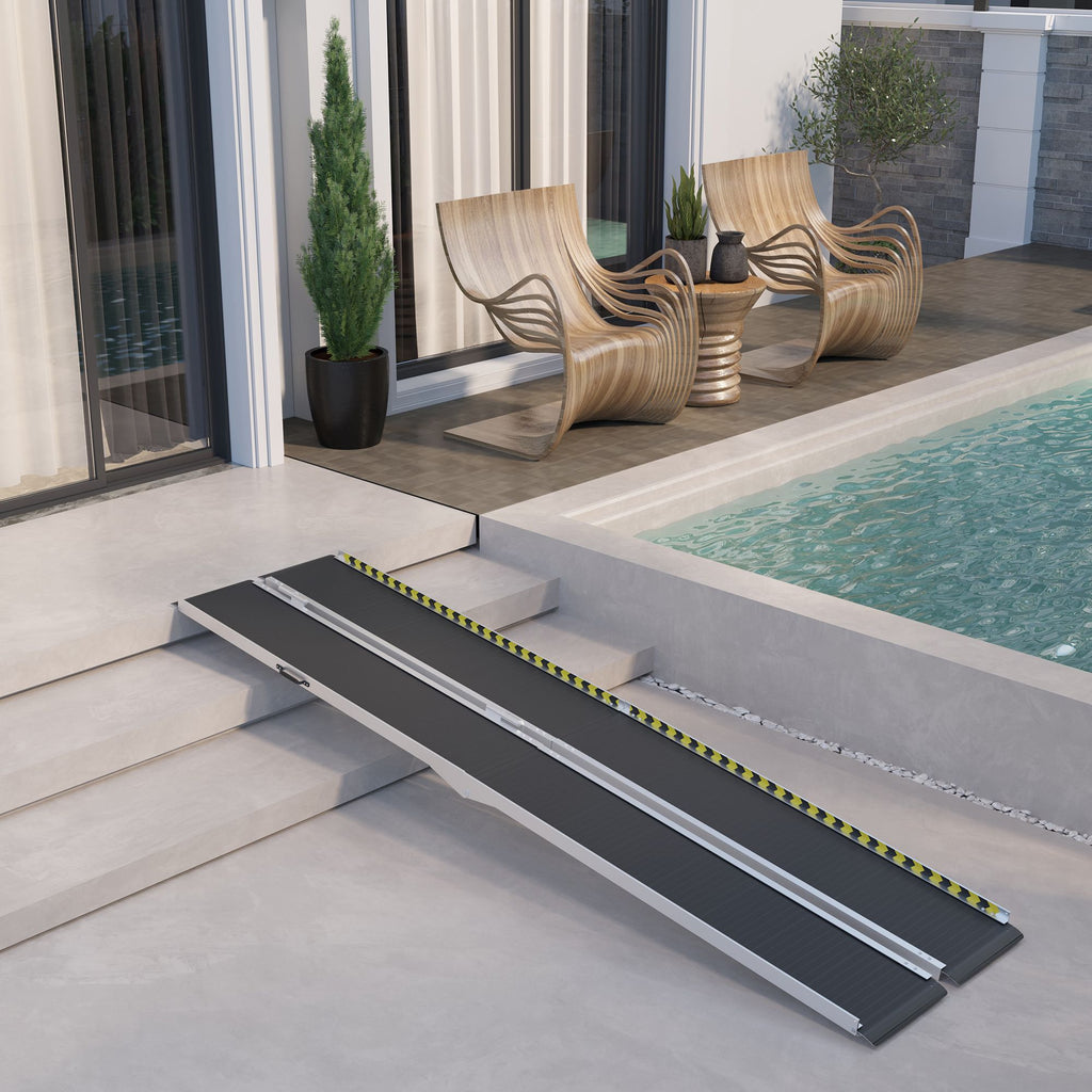 10FT Portable Folding Aluminum Wheelchair Ramp Non-Slip Threshold 600lbs Capacity for Home Doorways Curbs