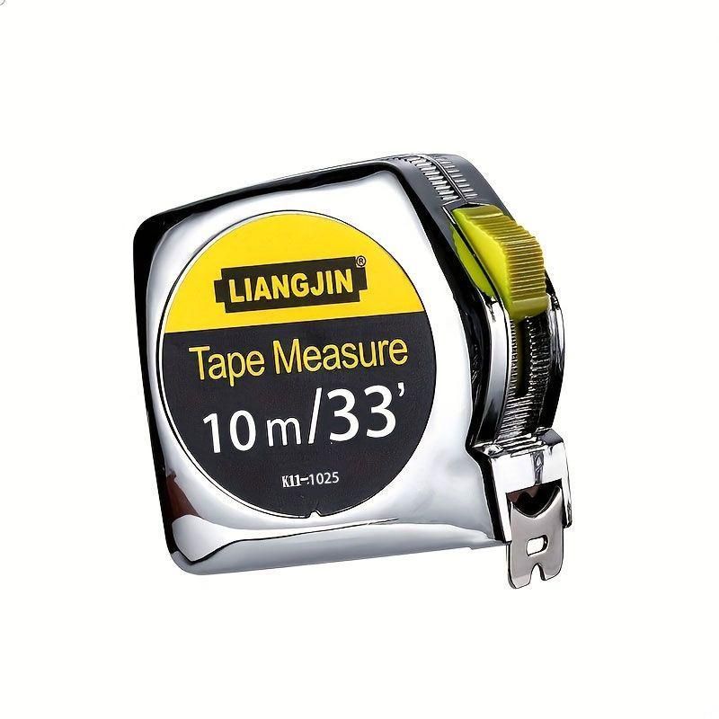 10m Metric-Imperial Steel Tape Measure, Chrome-Plated Thickened Wear-Resistant Measuring Tape with Self-Lock for Carpentry, Construction and Household Use