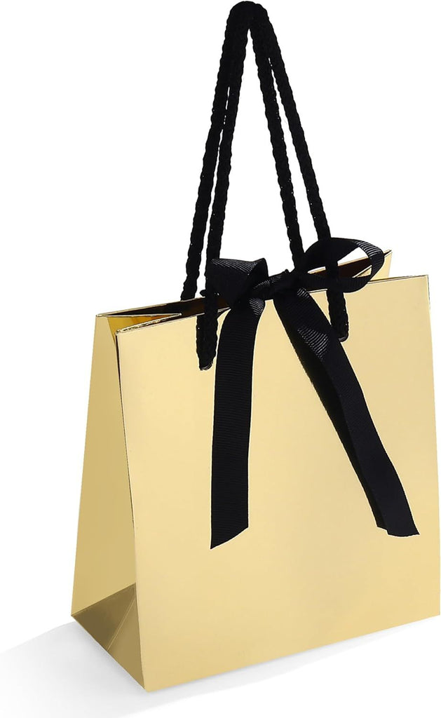 10pcs Gold Gift Bags with Handles, 5.5x2.8x5.9Inch Small Jewelry Paper Bags