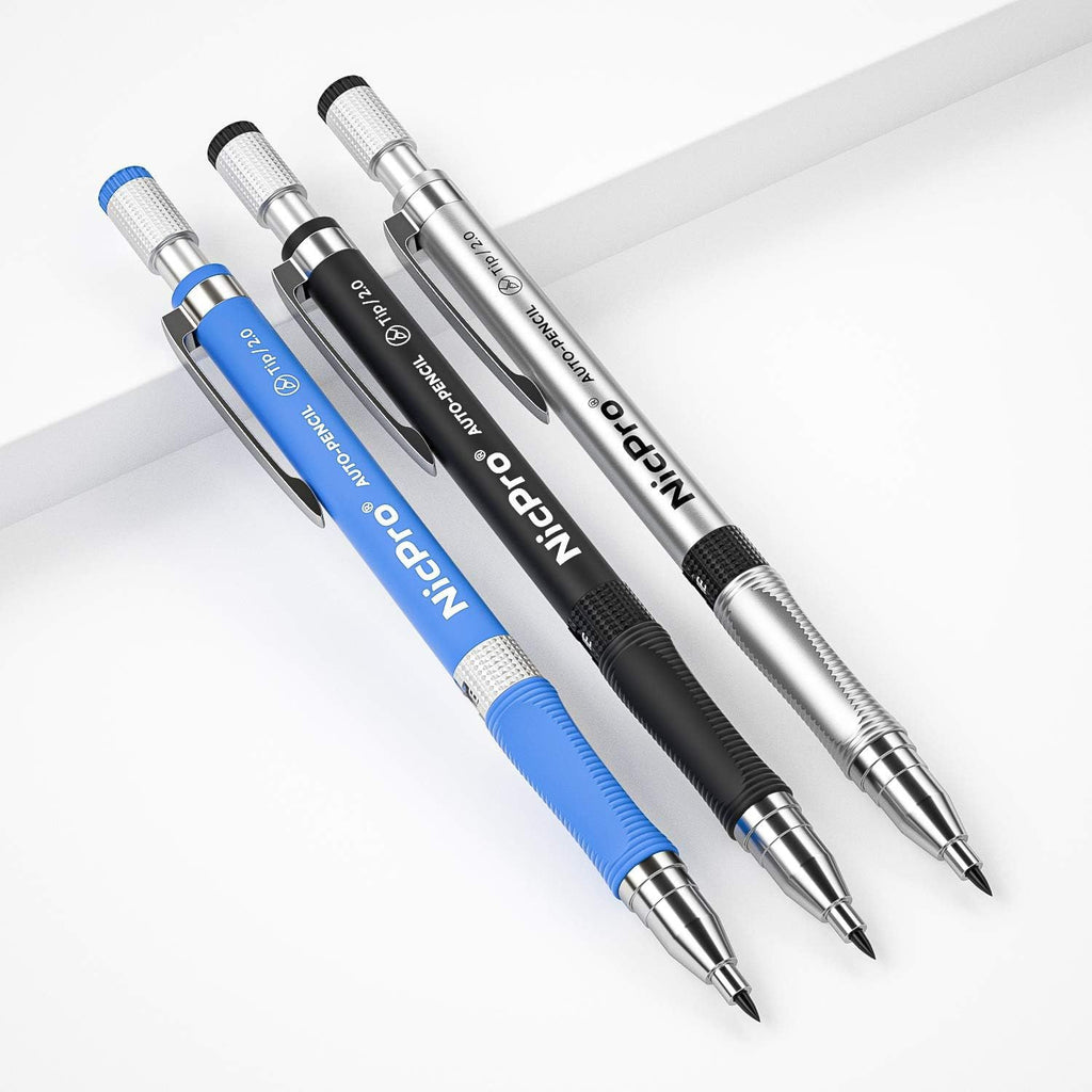 11 Pieces 2mm Mechanical Pencil Set, 3 PCS Carpenter Drafting Pencil 2.0 mm for Art Drawing Writing Sketching Construction with 6 Tube Pre-Sharpen HB & 2B Refill, Eraser Sharpener