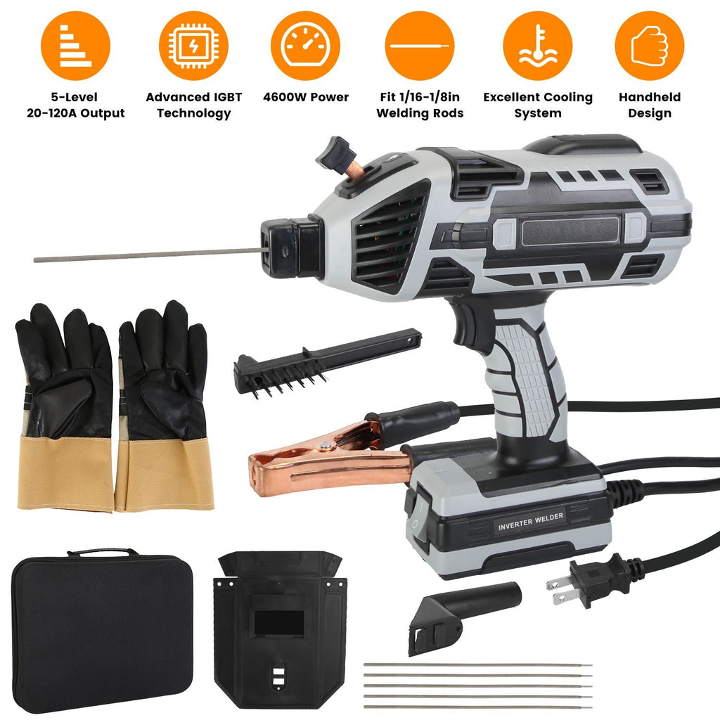 110V 120Amp Welding Machine 4600W Portable ARC Welder Gun Hand Held Welding Machine Electric Stick Welder with 20-120Amp Output IGBT Inverter for 1/16-1/8 Welding Rod GPCT5361