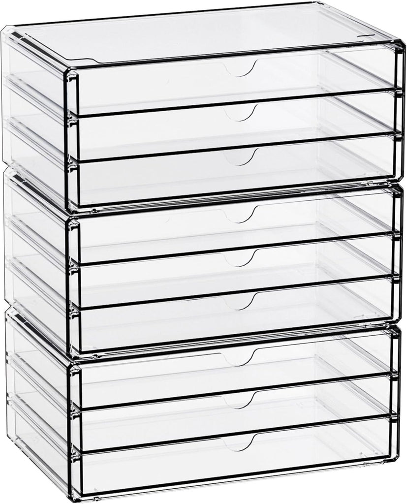 11.1 Inch Long Clear Drawer Organizers Stackable,3 Pack Small Acrylic Drawers,School,Office Supplies Organizer And Storage Bins for Stationery,Marker,Pen,Pencil,Craft Desktop Storage Drawers