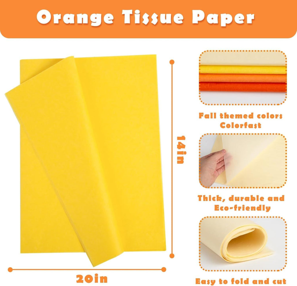 112 Sheets Orange Tissue Paper, 20x14 Inch Yellow Tissue Paper for Gift Bags, Christmas Fall Autumn DIY Crafts Gift Wrapping Decor