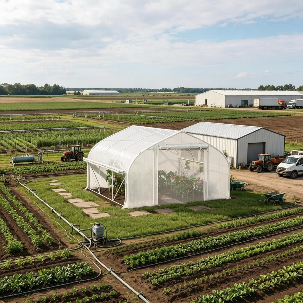 11.5' X 10' X 6.5' Walk-in Tunnel Greenhouse White with Zippered Mesh Door 7 Mesh Windows Roll-up Sidewalls Galvanized Steel Hoops