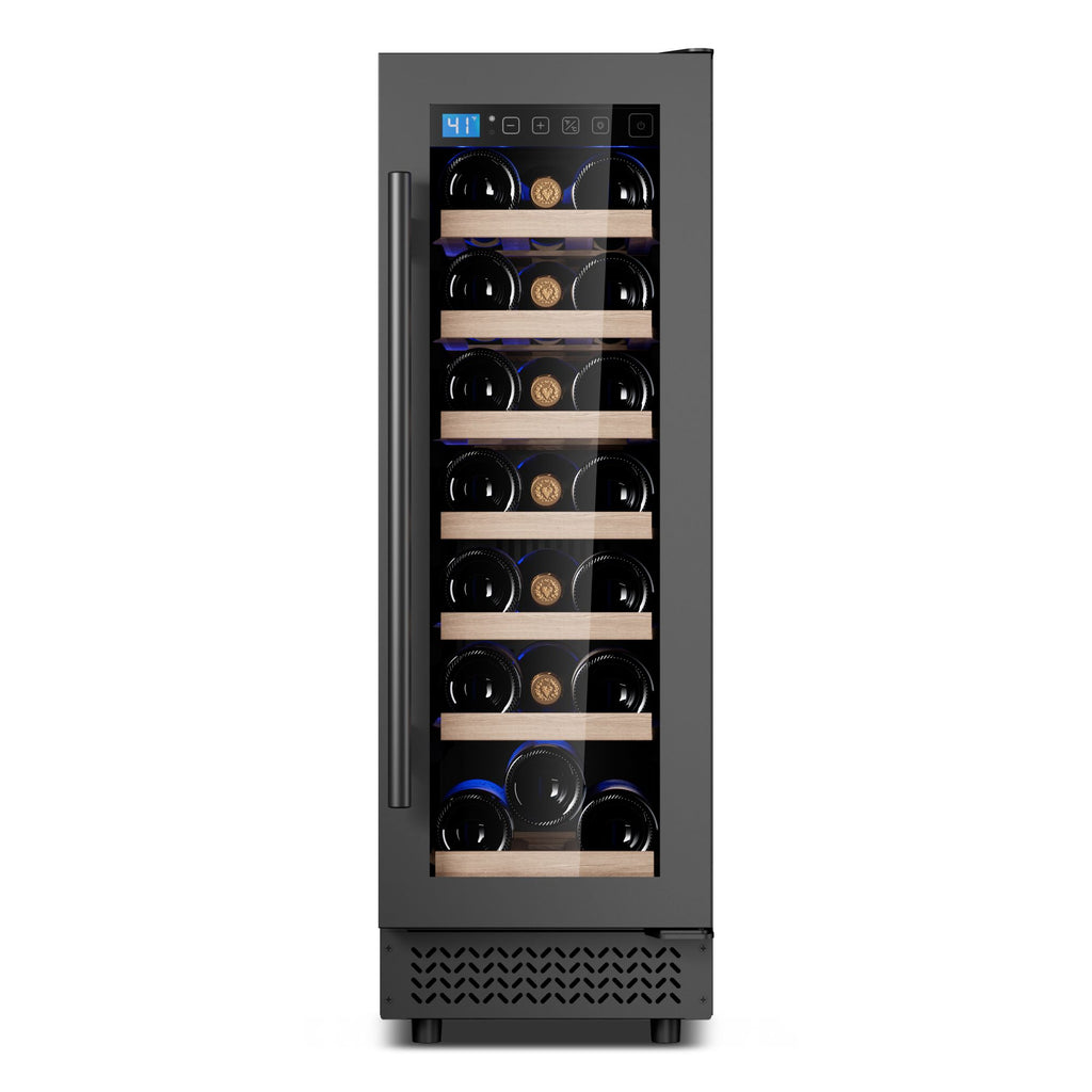 11.6-inch wide, 22 cubic foot capacity, built-in refrigerator, single-door glass beverage cooler (black)