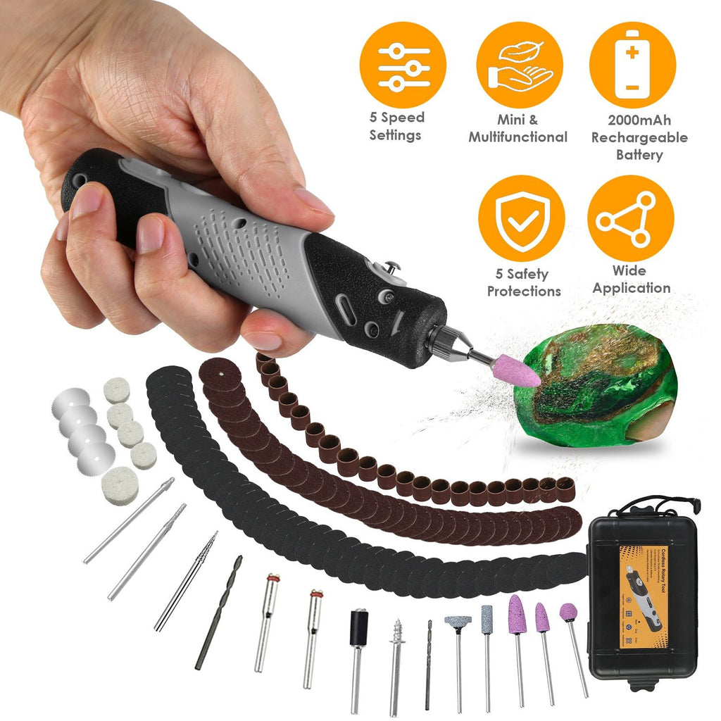 116Pcs 4V Cordless Rotary Tool Kit Power Rotary Tools with 5 Speeds 2000mAh Rechargeable Battery for Sanding Polishing Drilling Engraving Cutting Grindin