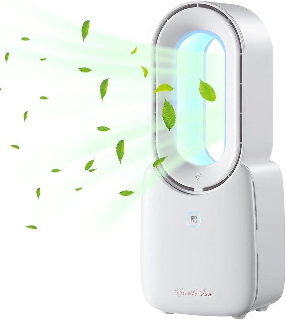 11.8 Inch Portable Bladeless Fan Small Personal Cooling Fan with 5 Colors Touch Control LED Light, Quiet USB Table Fan for Home, Office, Bedroom Summer Gift