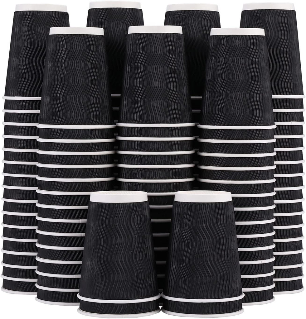 12 Disposable Coffee Cups - 120 Pack, Insulated Corrugated Paper Cups 12  Kraft Ripple Wall Cups for Hot Beverage or Cold Drinks Office Home Party Travel