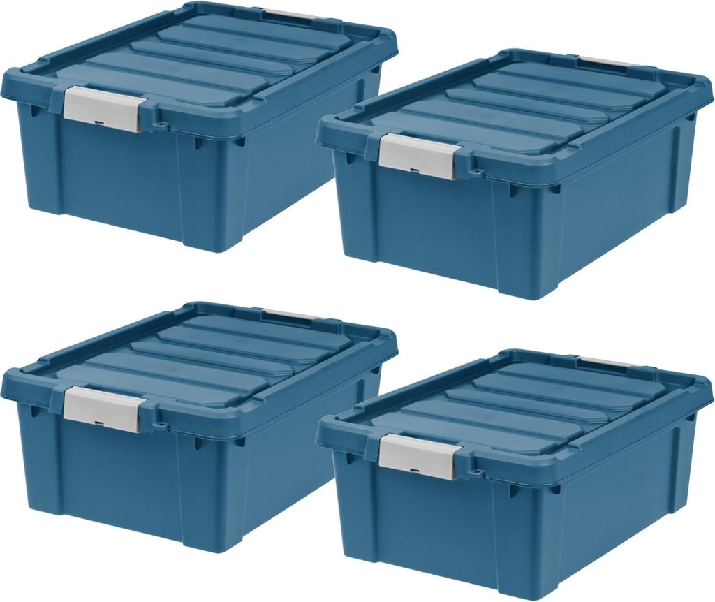 12 Gallon Eco-Friendly Lockable Storage Bins with Lids, 4 Pack - MadeHeavy Duty, Stackable Containers, Garage Organizing Bins Moving Tubs, Rugged Sturdy Equipment Utility Box - Navy