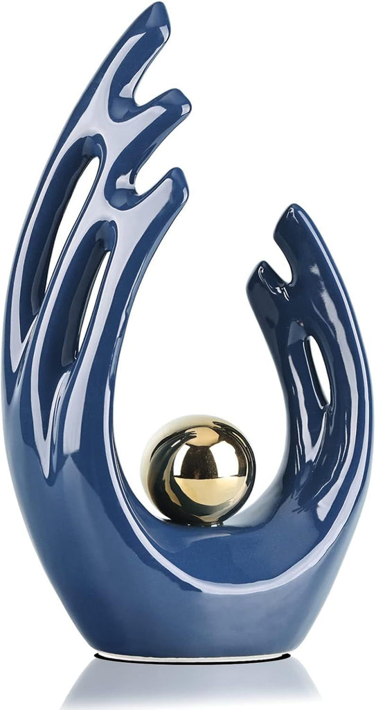 12" H Navy Blue Aesthetic Room Decor Accent, TV Stand Funky Table Centerpiece, Abstract Art Ceramic Statue and Sculpture, Blue Decor for Living Room, Bookshelf Decorative Objects, Shelf Decor