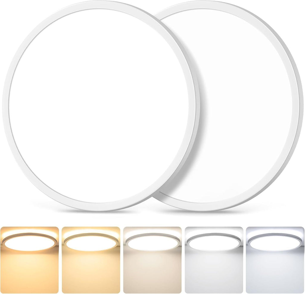 12 Inch 3200LM Dimmable LED Flush Mount Ceiling Lights, 2-Pack 24W Ceiling Light Fixtures, 2700K/3000K/4000K/5000K/6500K 5 Color in One, Ultra Thin White Round Lamps for Kitchen, Bedroom, Hallway