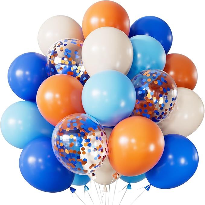 12 Inch Blue Orange Balloons Set Thick Nude Balloon Shiny Confetti Latex Balloon for Birthday Baby Shower Wedding Party Decorations, Space Theme Party Supplies