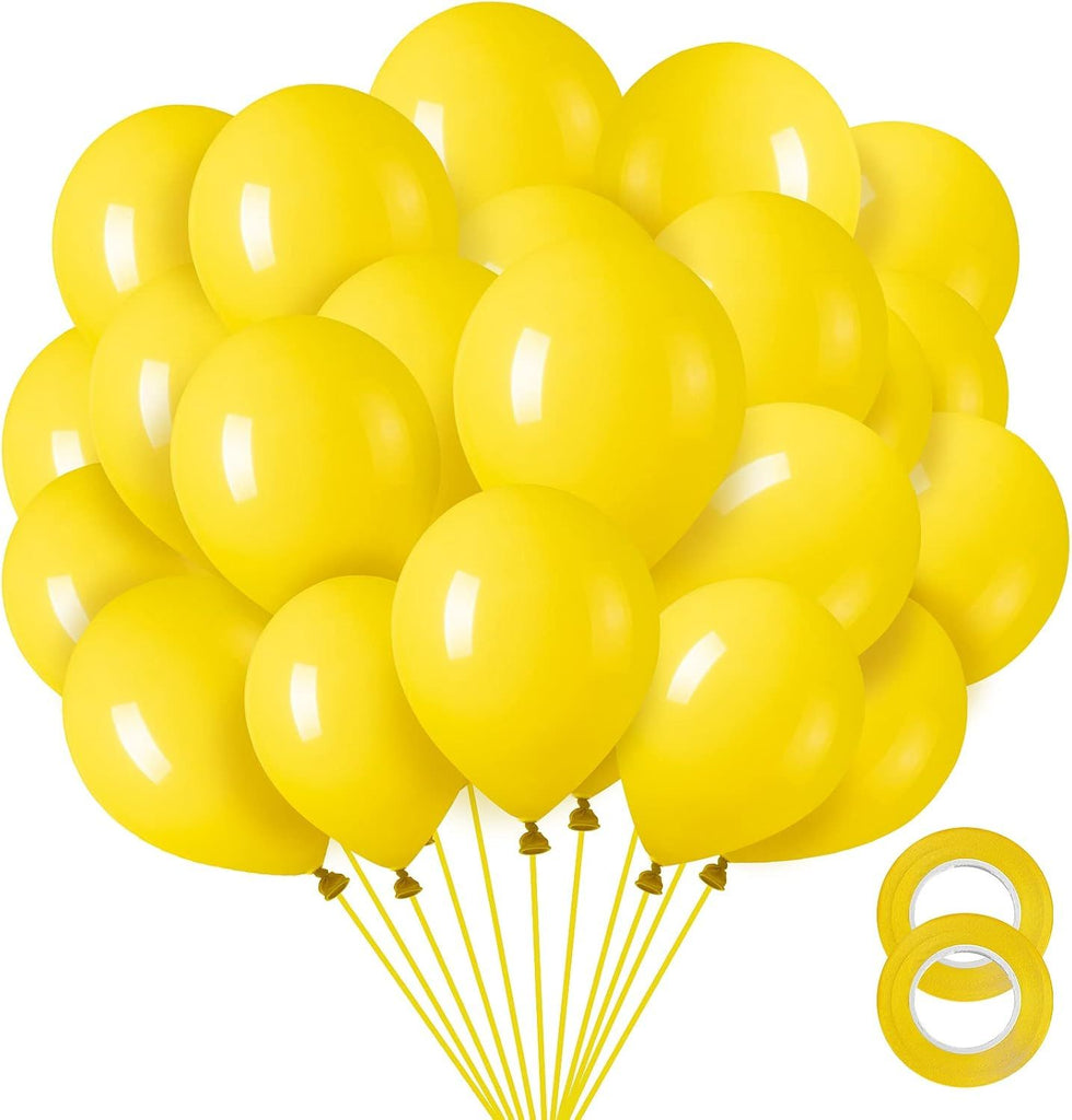 12 inch Yellow Balloons, 100 Pack Latex Balloons for Birthday, Baby Shower, Christmas, Bee Party Decorations (with Ribbon)