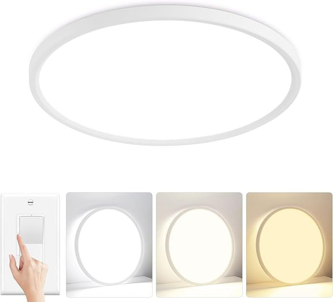 12'' Led Flush Mount Ceiling Light Fixture, 24W 2400LM, Dimmable & 3000K/4000K/6500K Selectable, Modern White Ceiling Lamp for Bedroom, Kitchen, Home Office, Hallway, Wired