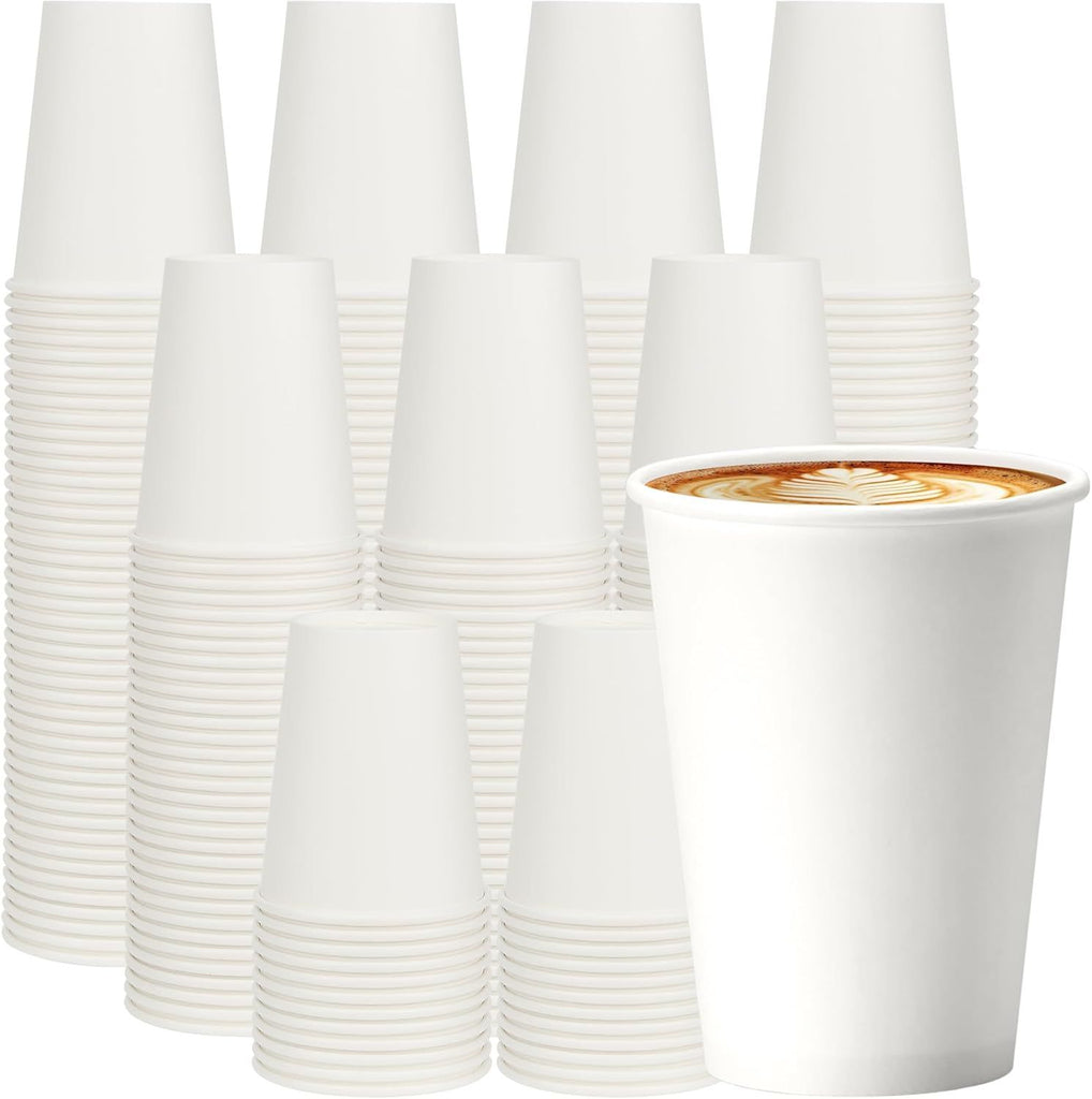 12 oz 1000 Pack Disposable Paper Coffee Cups, Hot Paper Cups, Thickened Leak-Free White Coffee Cups for Hot and Cold Drinks