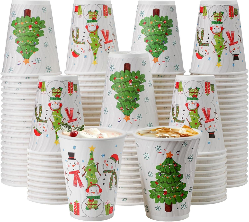 12 oz Christmas Coffee Cups Disposable 120 Pack, Insulated Corrugated Paper Cups 12 oz for Hot Beverage, Espresso, Coffee
