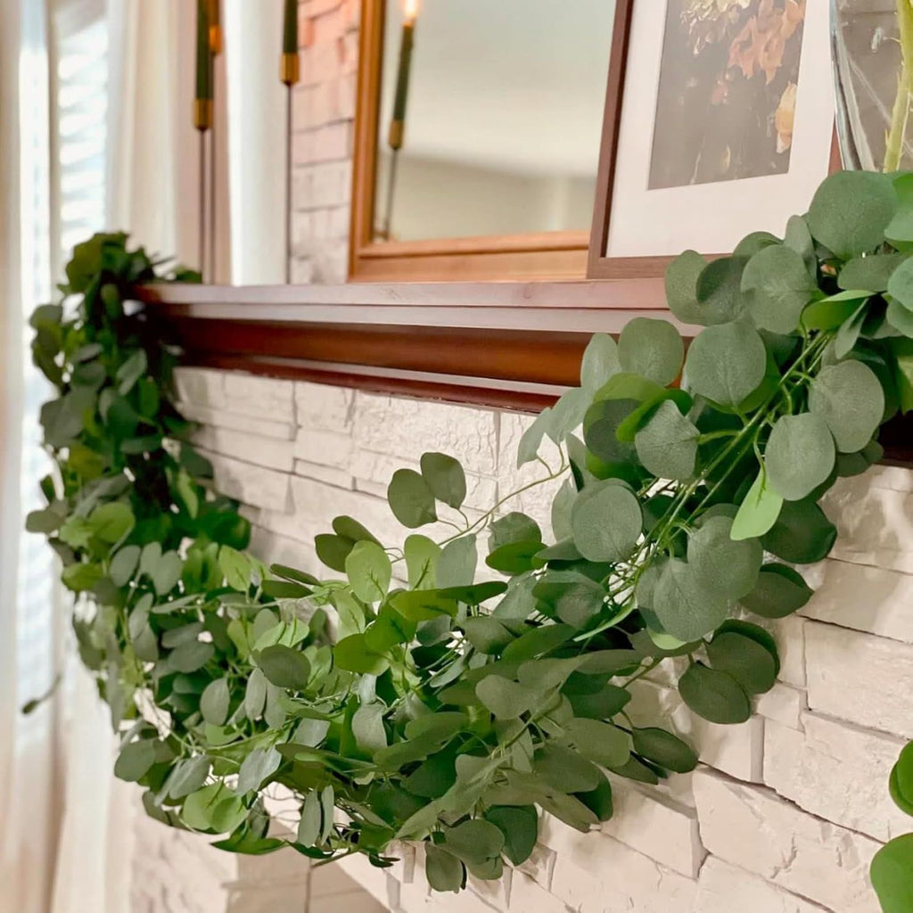 12 Pack 84Ft Eucalyptus Garland, Artificial Eucalyptus Leaves Table Greenery Garland Wreath Vines for Wedding Party Table Fireplace Bedroom Wall Room Decor