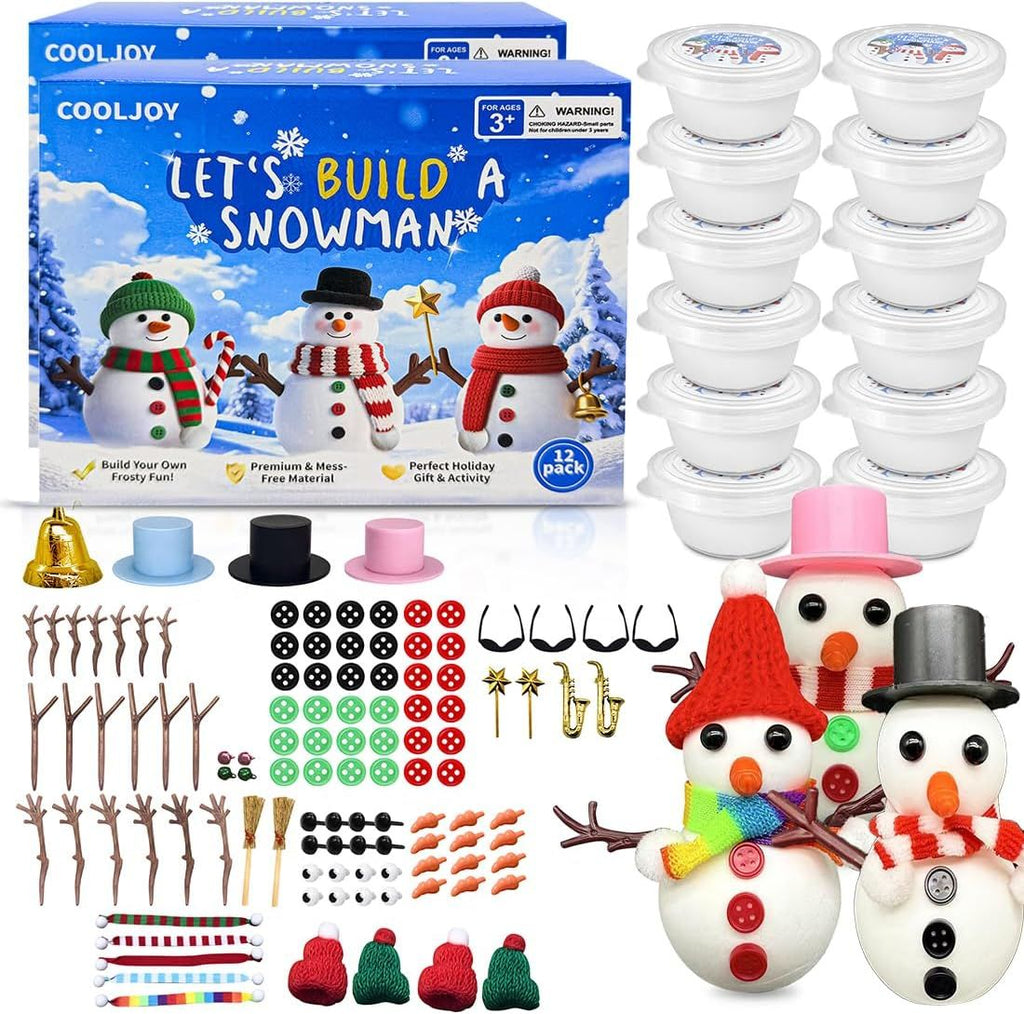 12 Pack Build a Snowman Kit DIY Snowman Crafts,Air Dry Clay Modeling Crafts Kit,Christmas Stocking Stuffers for Kids,Christmas Gifts for Kids, Snowman Making Kit Toys