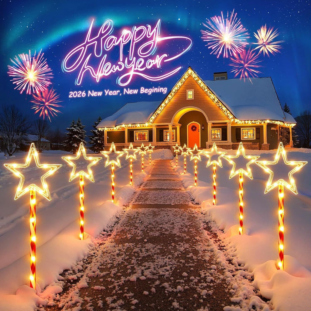 12 Pack Christmas Decorations Outdoor, Twinkling Big Star Solar Christmas Lights with 180 Bright LED and 10 Lighting Modes, Warm White Waterproof Xmas Decor for Pathway Yard, Christmas Gifts