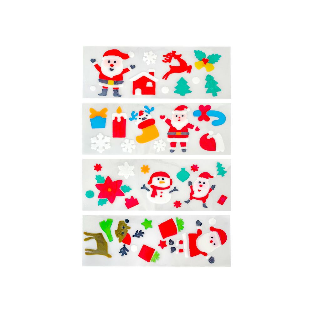 12 Pack Christmas Gel Window Stickers, Christmas Santa Claus Snowman Snowflake Penguin Christmas Tree Gift Window Stickers for Kids Christmas Window Decoration.