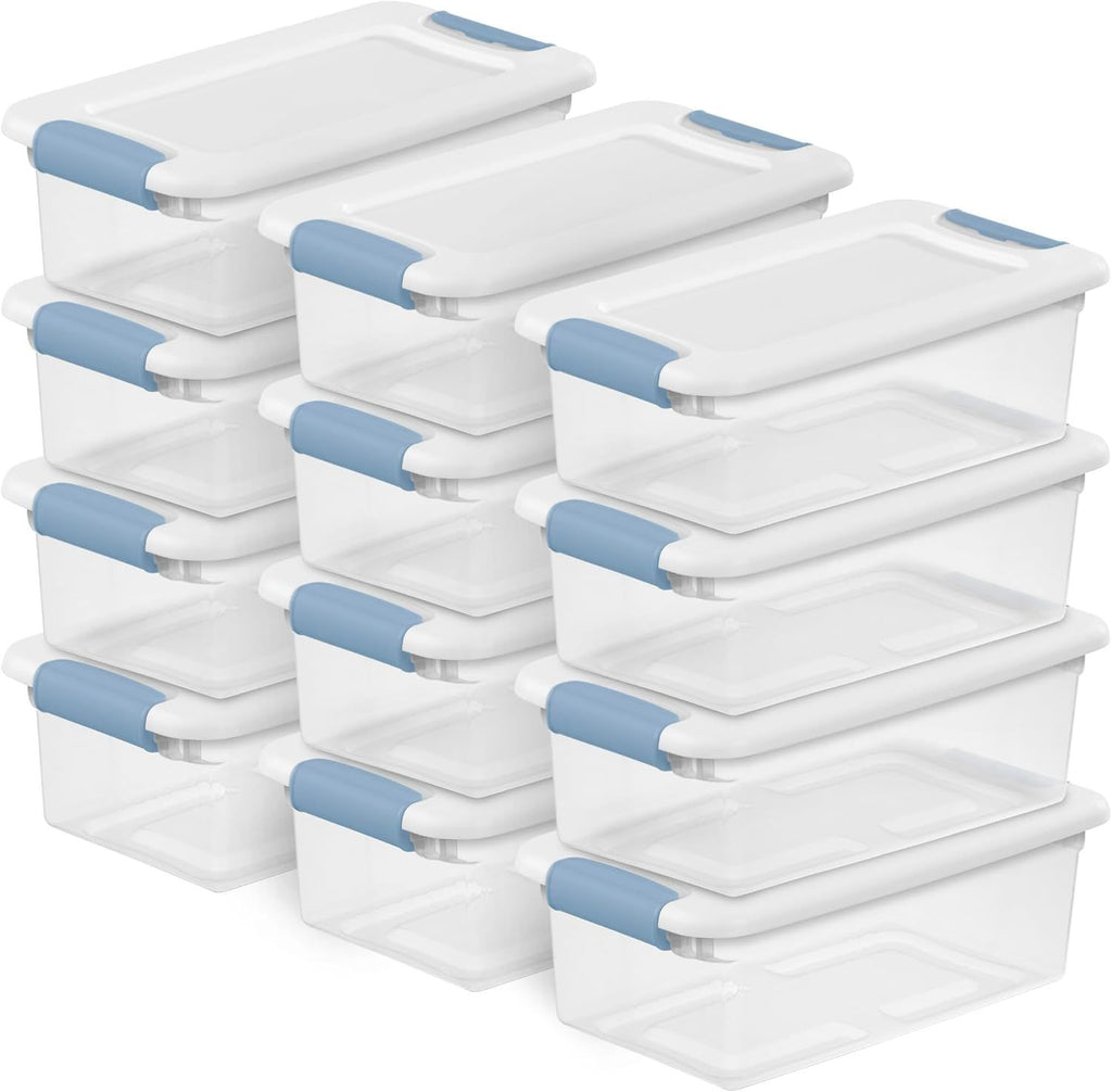 12-Pack Latching Box, Under Bed Storage Bins with Lids, Clear Plastic, 6 Quart - Heavy-Duty Organizing Containers for Closet, Bathroom, and Office