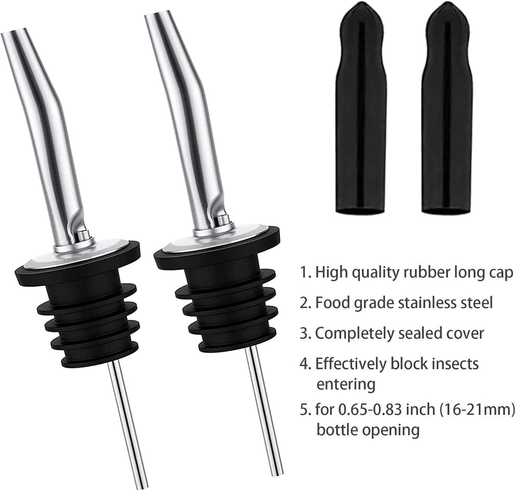 12 Pack Liquor Bottle Pourers, Liquor Pour Spout for Liquor Bottles, Stainless Steel Olive oil Dispenser Spout, Alcohol Pourer Spouts Dust Caps Long Covers, Sliver