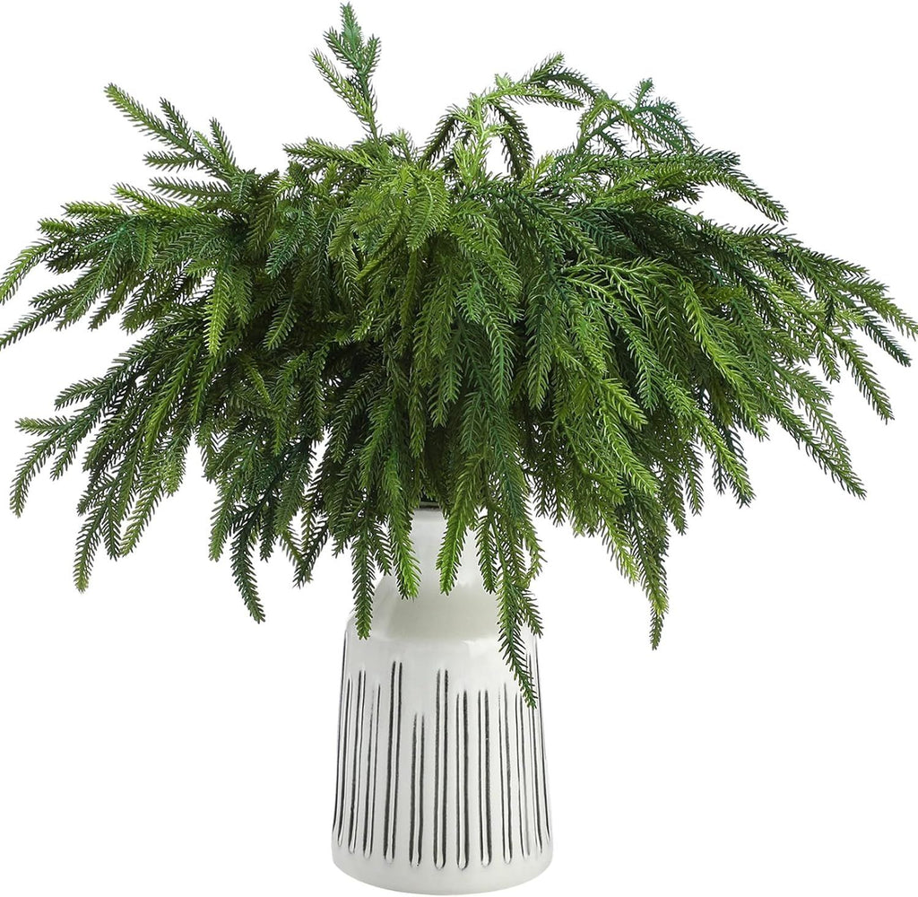 12 Pcs 18 Inch Christmas Norfolk Pine Branches, Lifelike Bendable Non-Shedding Greenery Stems Faux Pine Picks for Christmas Mantel Centerpiece Garland Wreath and Holiday Decor