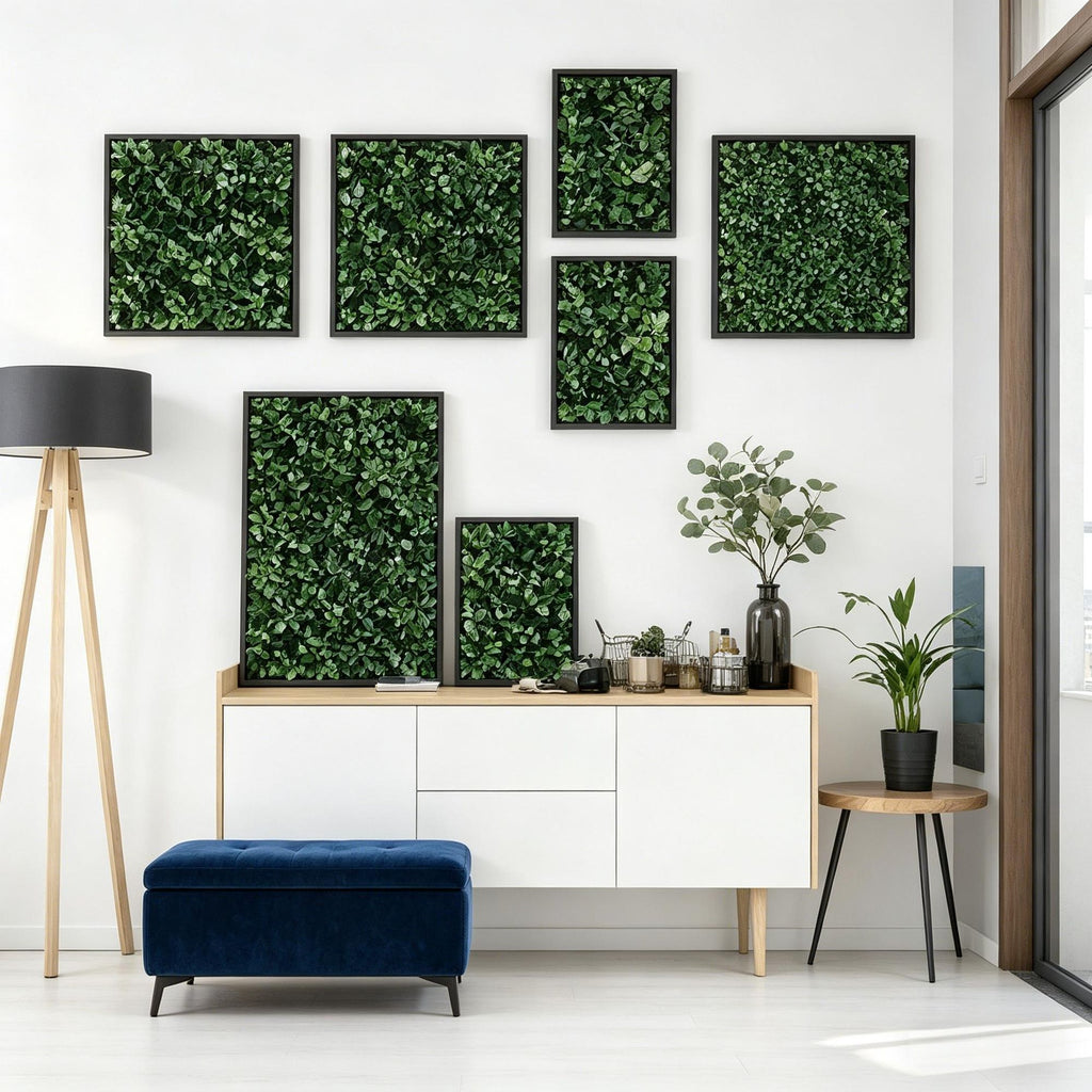 12 PCS Artificial Boxwood Topiary Wall Greenery Dark Green Privacy Hedge Screen 4 Layer Roll Backdrop for Home Decor