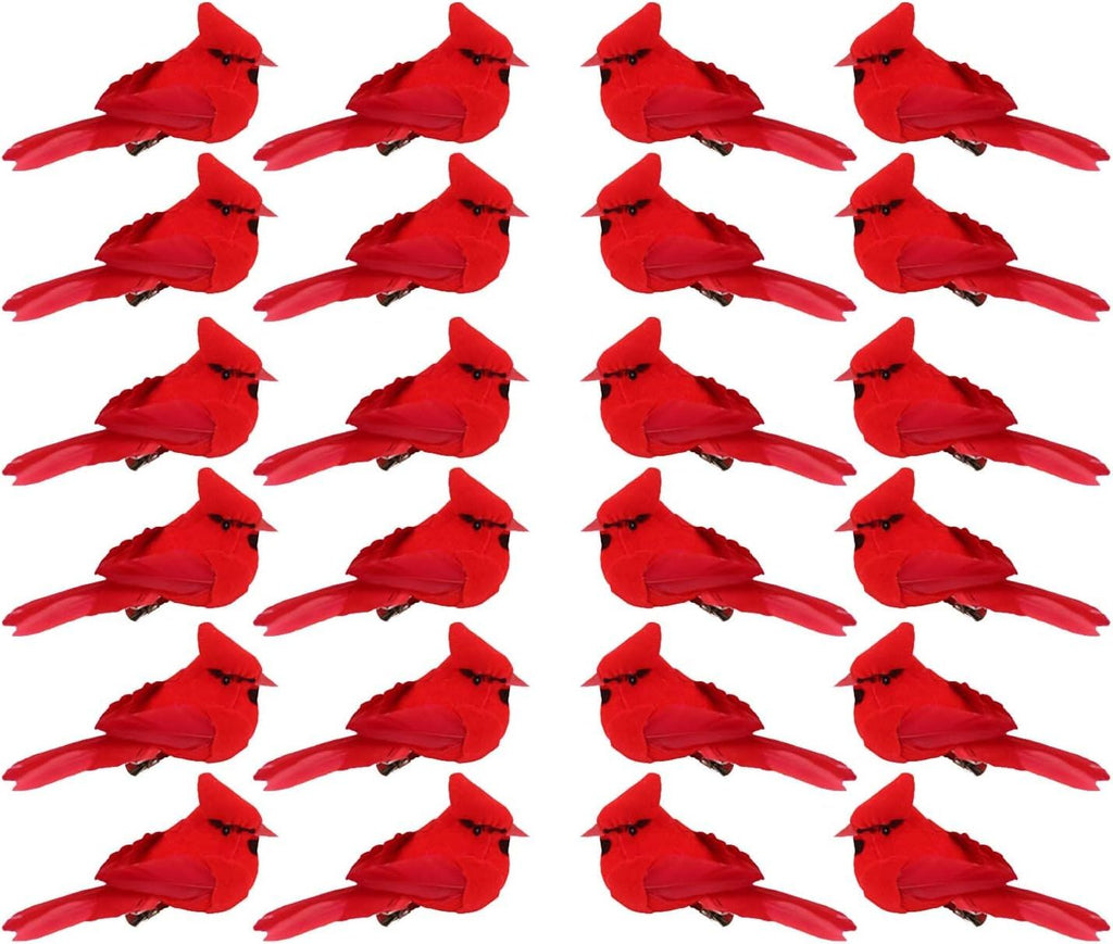 12 Pcs Cardinal Birds for Crafts, Mini Cardinal Clip On Christmas Tree Ornaments Artificial Red Birds Decorations for Wreaths Centerpieces DIY Crafts, Red Velvet & Feathers