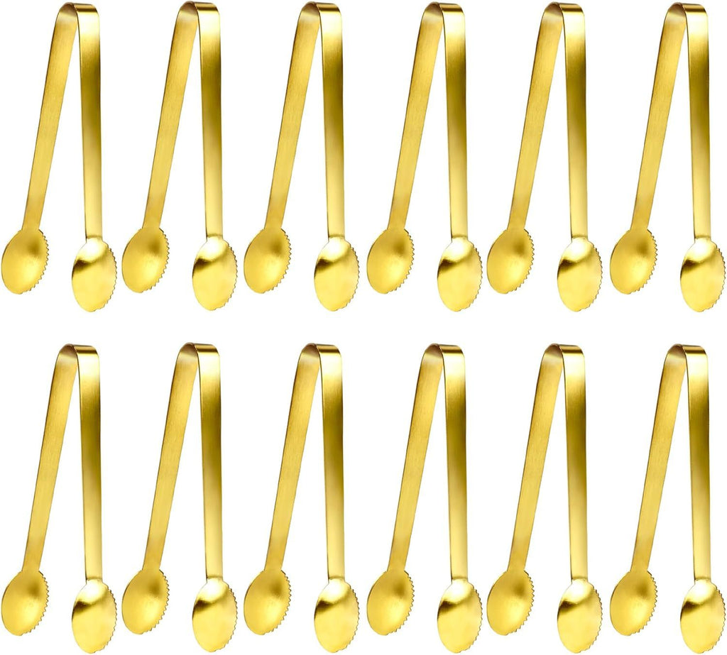 12 Pcs Gold Tongs - Stainless Steel Serving Tongs for Food, Appetizers, Desserts - 4.9inch