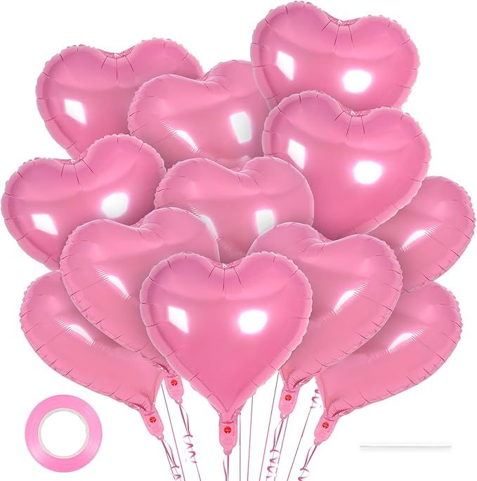12 Pcs Heart Balloons,18 Inch Gold Heart Shape Foil Balloons Love Balloon Valentine Balloon for Birthday Party Wedding Engagement Party Baby Shower Valentine Day Decorations (gold)
