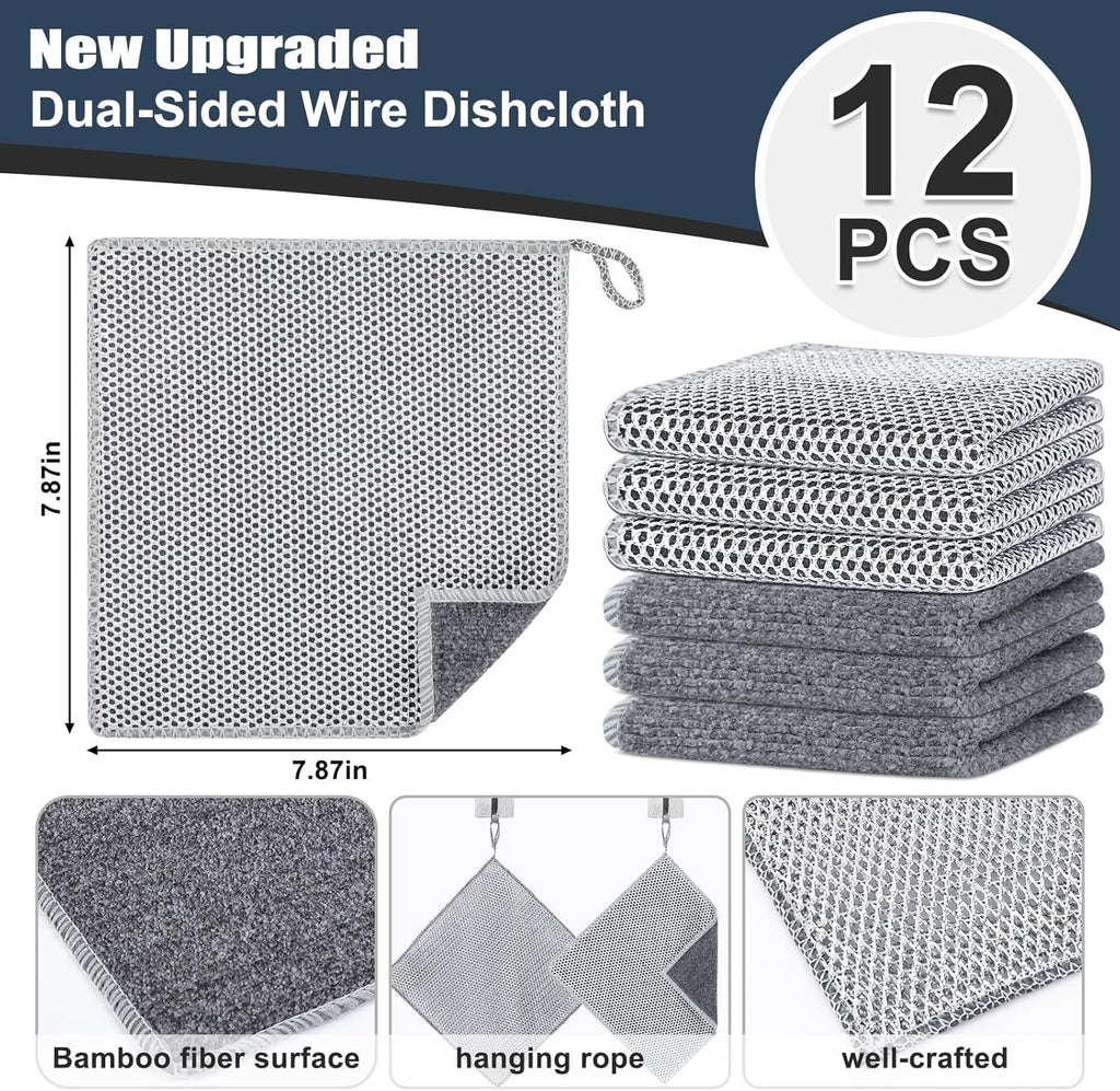 12 Pcs New Upgrade Steel Wire Dishcloth,Dry and Wet Dual-Use Steel Wire Cleaning Cloth,Powerful Cleaning Non-Scratch Wire Dishcloth Rag for Cookware, Sinks, Dishes, Stove Tops