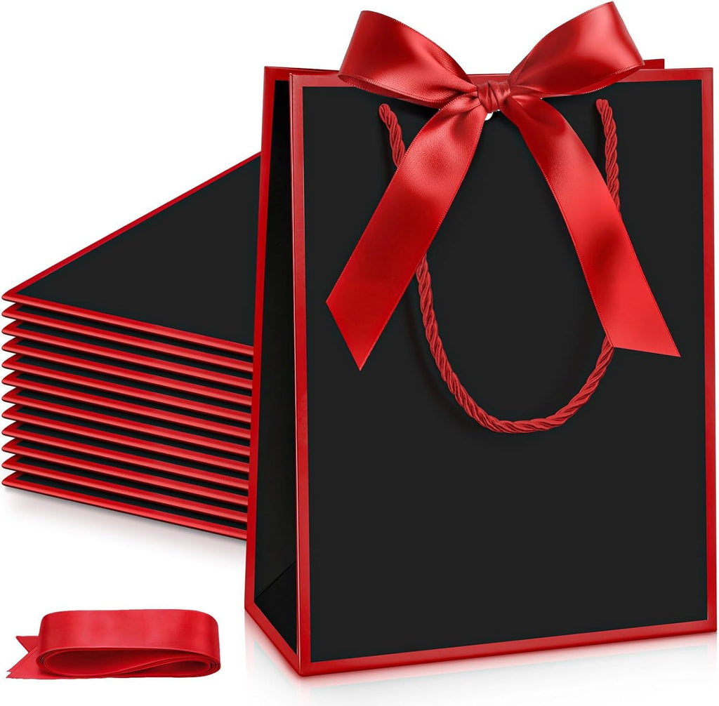 12 Pcs Paper Gift Bags with Handle 9x7x3.15'' Thank You Gift Bags with Bow Ribbon for Holiday Valentines Wedding Bridal Baby Shower Birthday Party