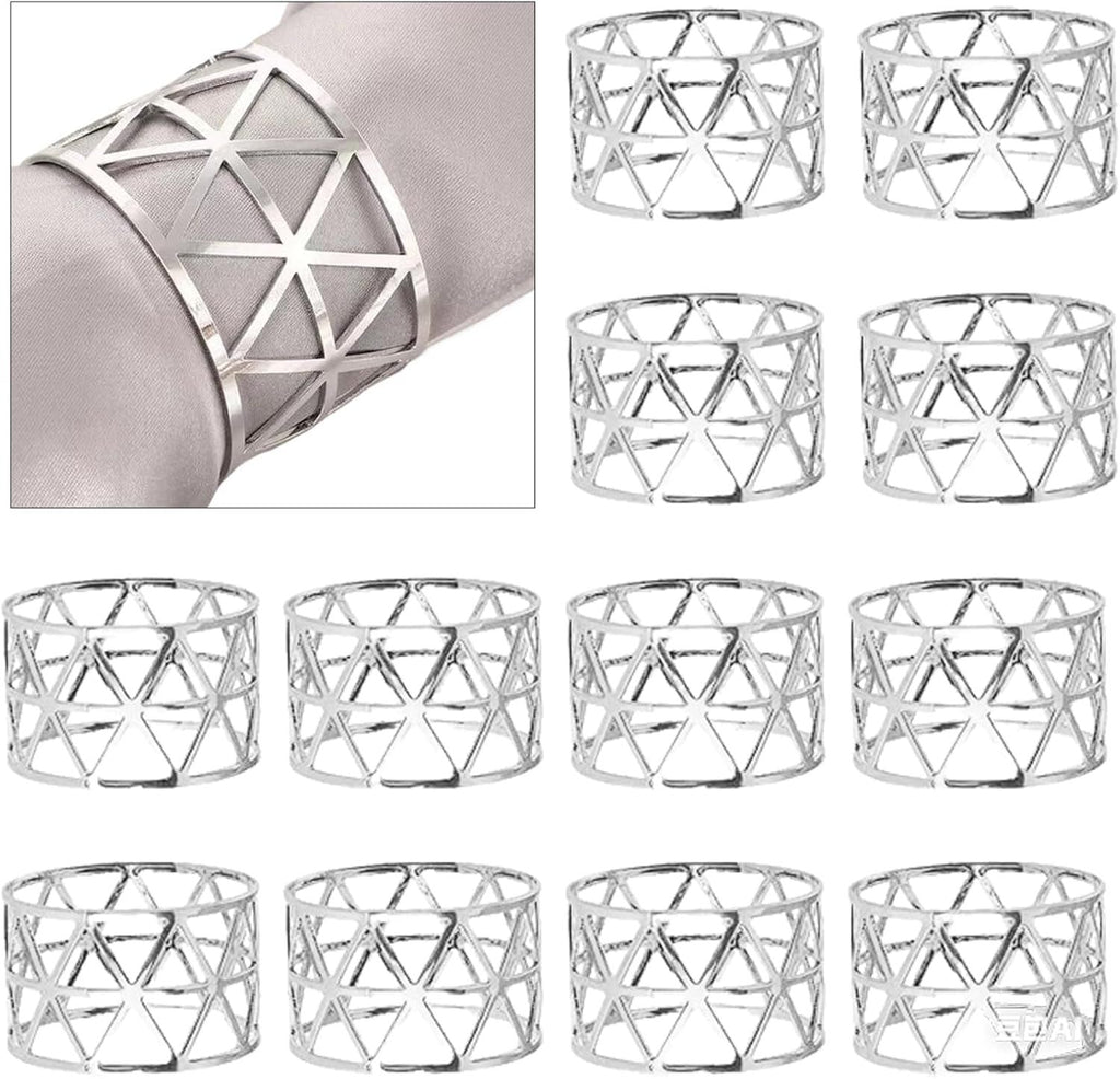 12 PCS Silver Napkin Rings,Napkin Rings Silver Hollow Design for Wedding, Christmas, Thanksgiving,Family Gather Table Decor