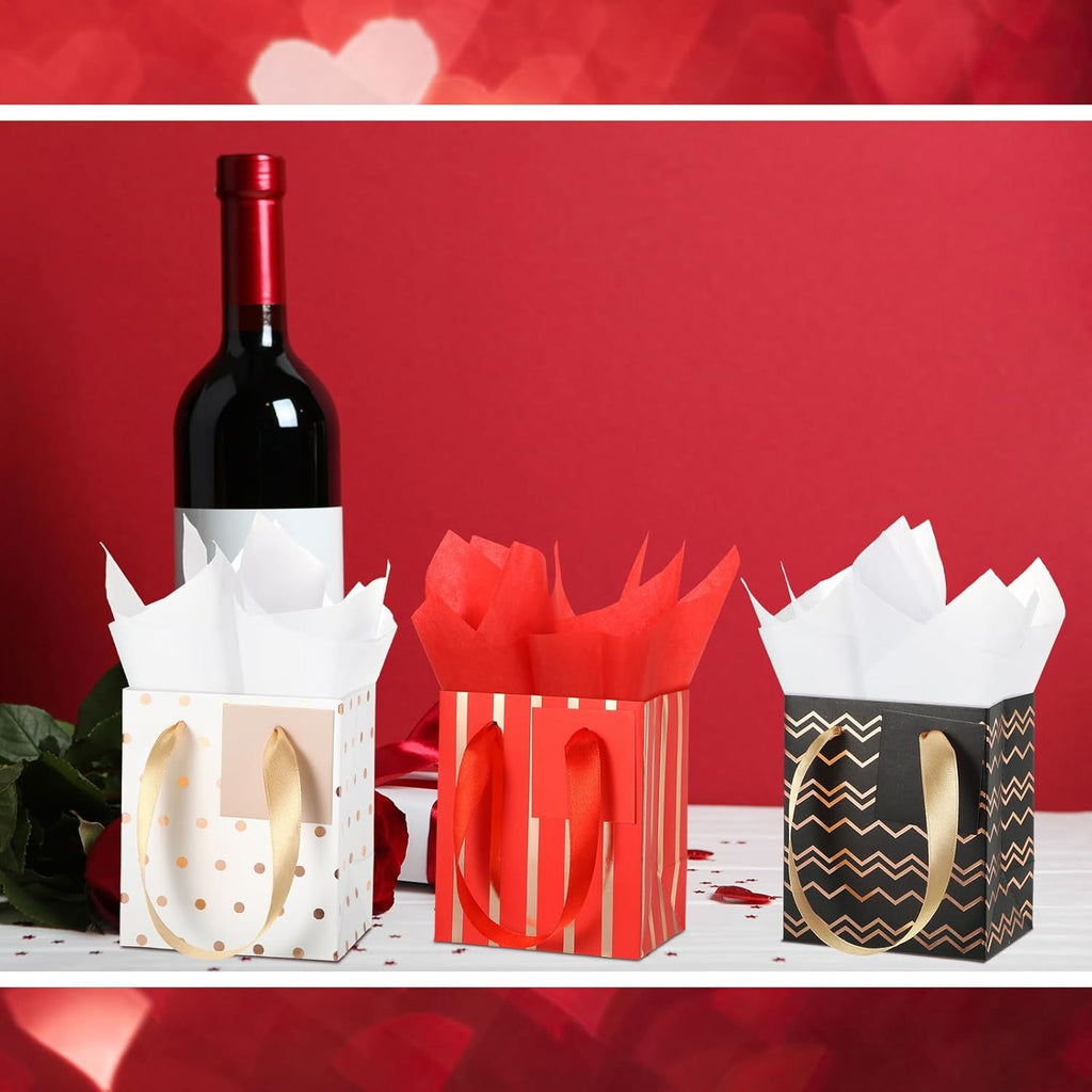 12 Pcs Small Gift Bags Mini Metallic Paper Bag Bulk Tiny with Handle Tissue Paper for Wrap Christmas Thanksgiving Halloween Birthday Party Favor Supply(4 x 2.75 x 4.5 Inch,White Gold)