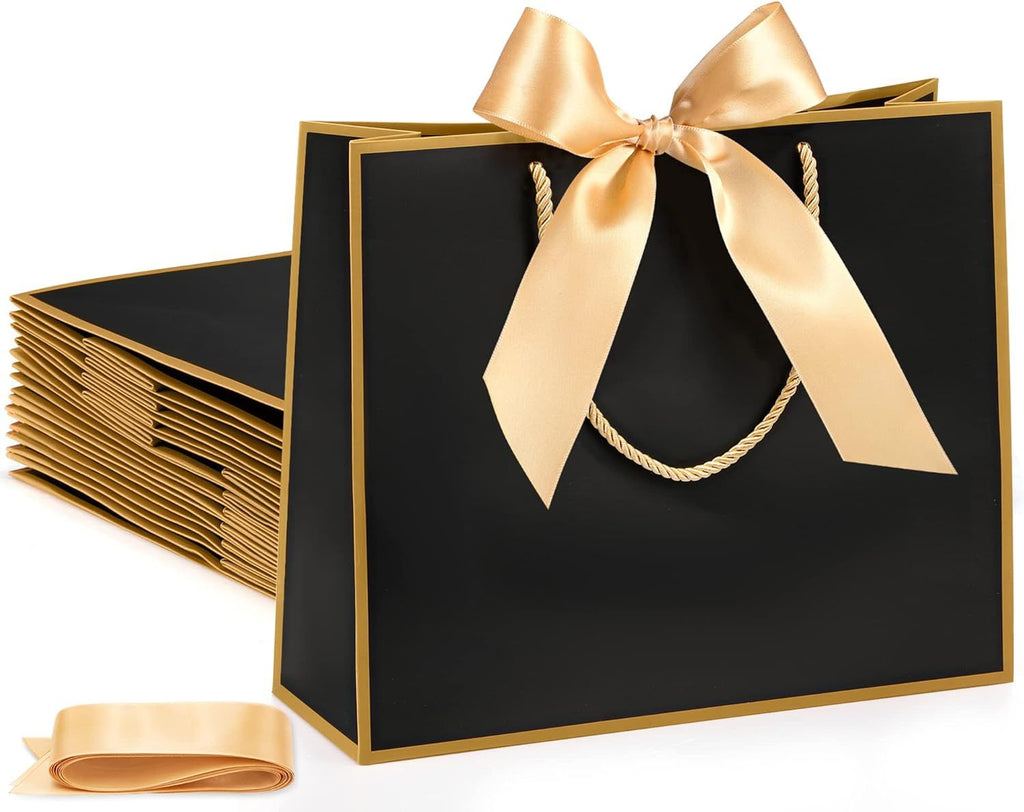 12 Pcs Thank You Gift Bags with Handle 12x10x4'' Welcome Return Gifts Bag with Bow Ribbon for Valentine Wedding Bridesmaid Baby Shower New Year Housewarming Birthday