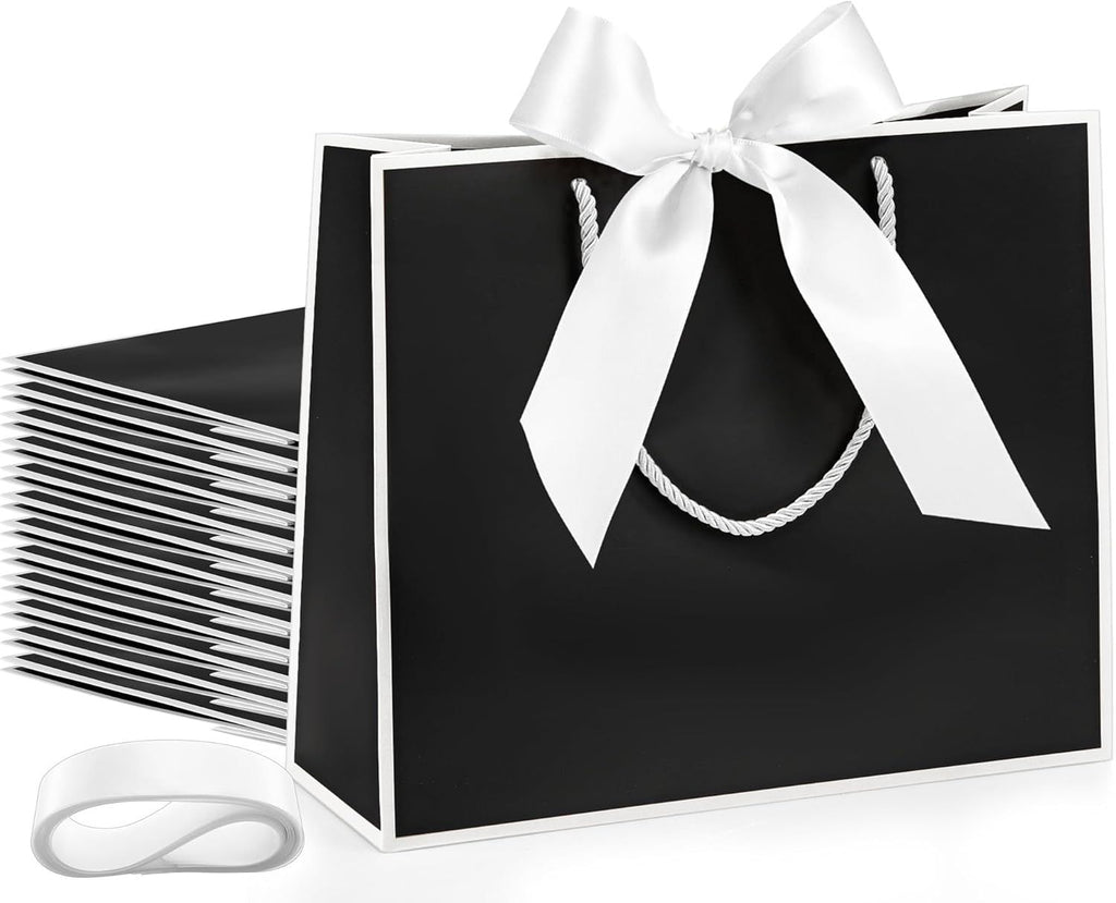 12 Pcs Thank You Gift Bags with Handle 12x10x4'' Welcome Return Gifts Bag with Bow Ribbon for Valentine Wedding Bridesmaid Baby Shower New Year Housewarming Birthday