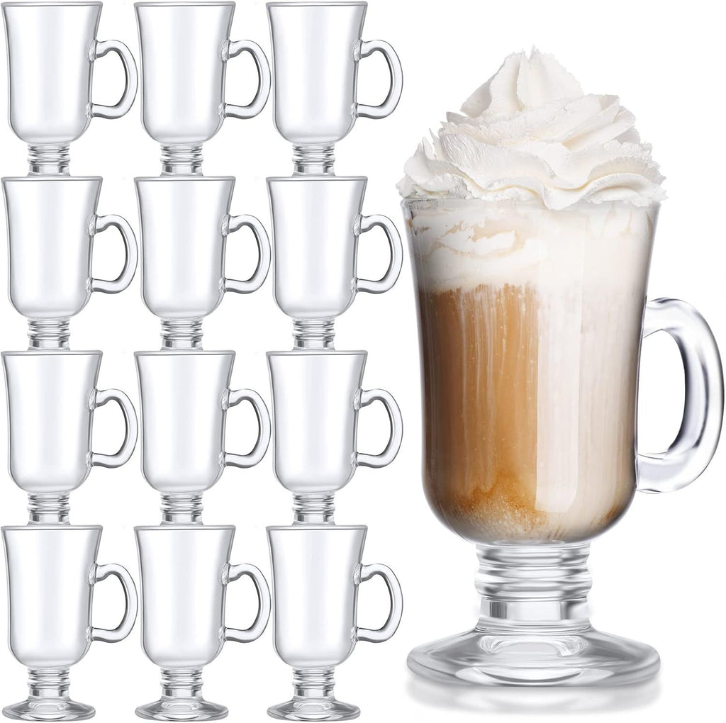 12 Pieces Irish Coffee Mugs Bulk 8.5 oz Irish Coffee Glass with Handle Clear Glass Mugs for Wedding Prom Graduation Party Ice Cream Tea Hot Chocolate Espresso Cappuccino Latte Cups
