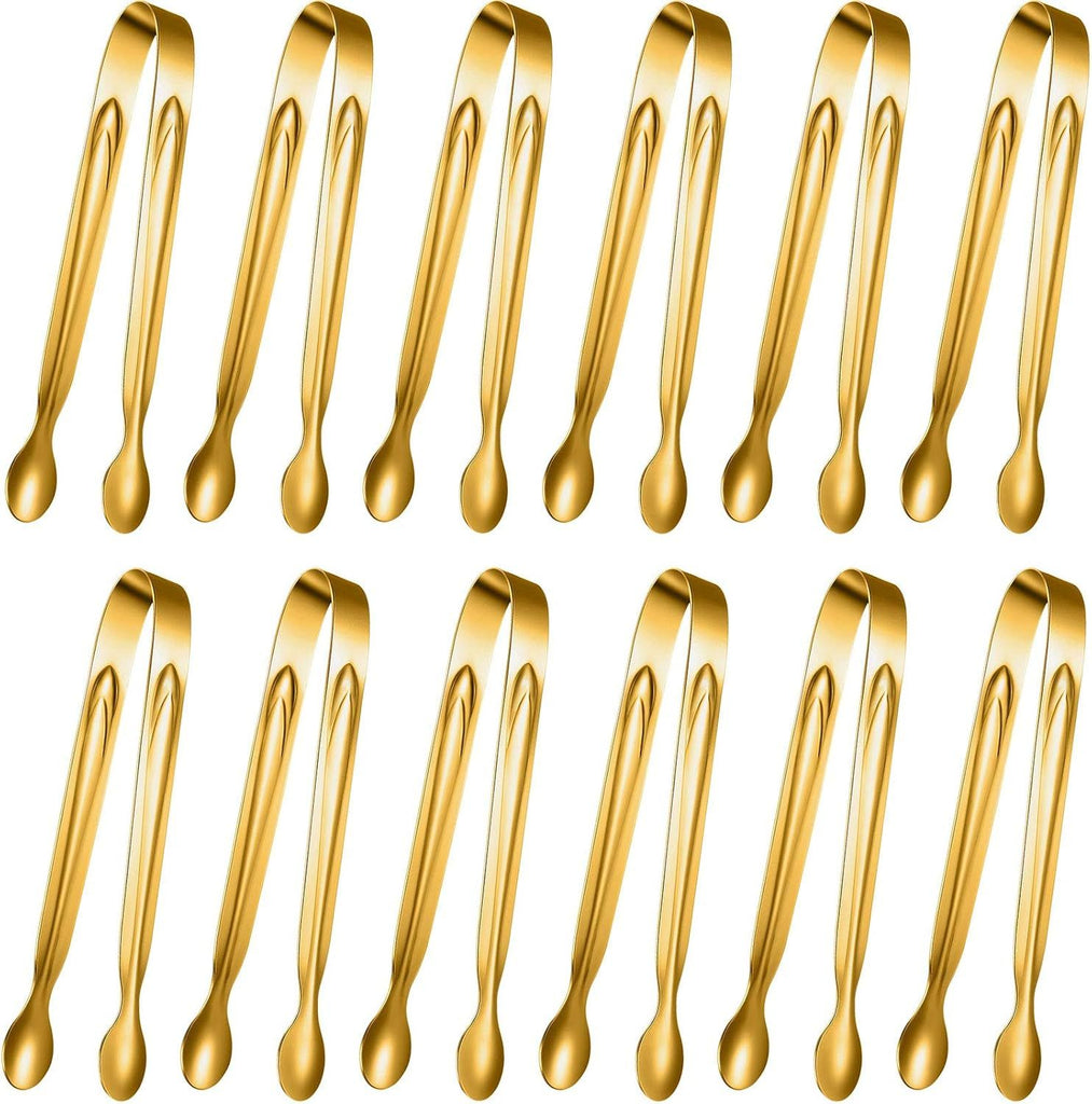 12 Pieces Mini Tongs Stainless Steel Small Sugar Serving Tongs for Charcuterie Board Appetizers Dessert Serving Food Tiny Party Danish Candy(6 Inch,Gold)