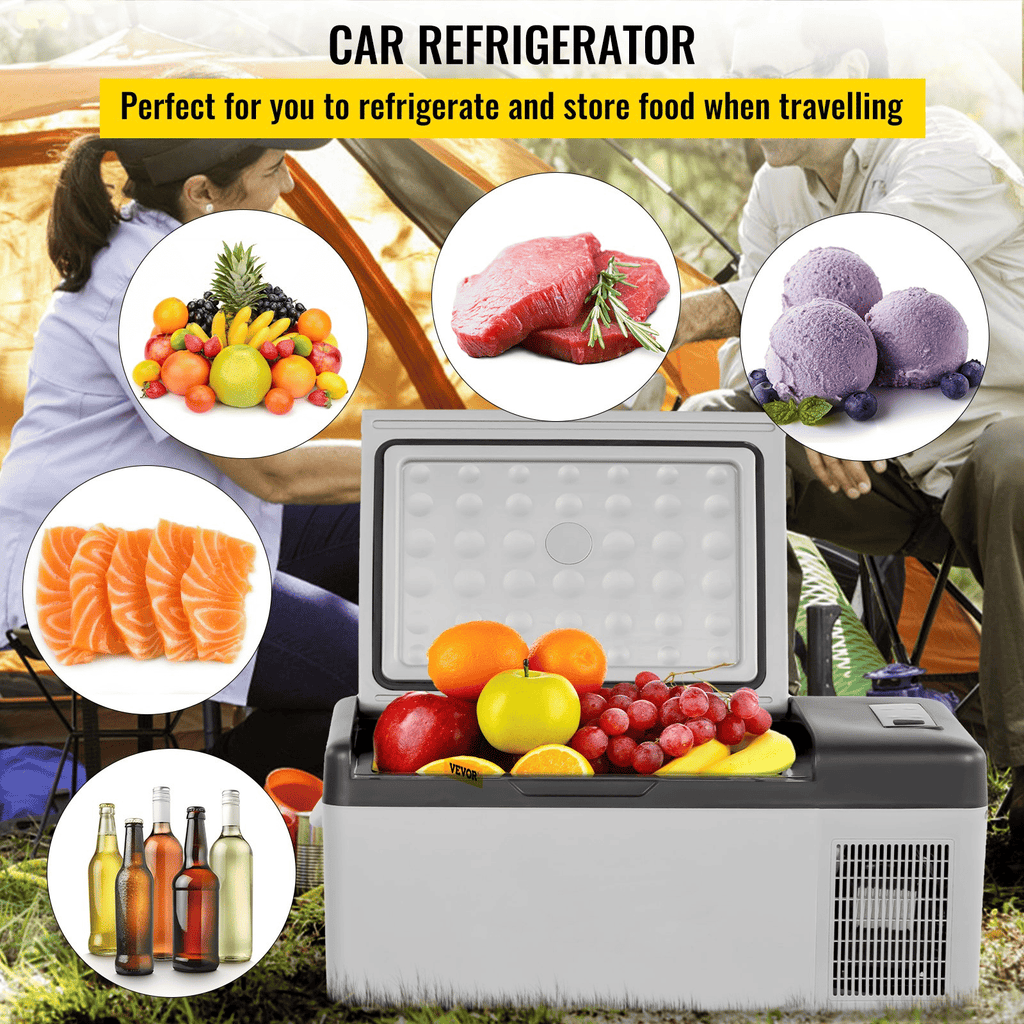 12 Volt Refrigerator 16 Qt, Portable Mini Car Fridge Cooling Range & App Contro DC & 110-240V AC Electric Compressor Cooler For Truck Vehicle RV Boat Outdoor & Home Use, Grey