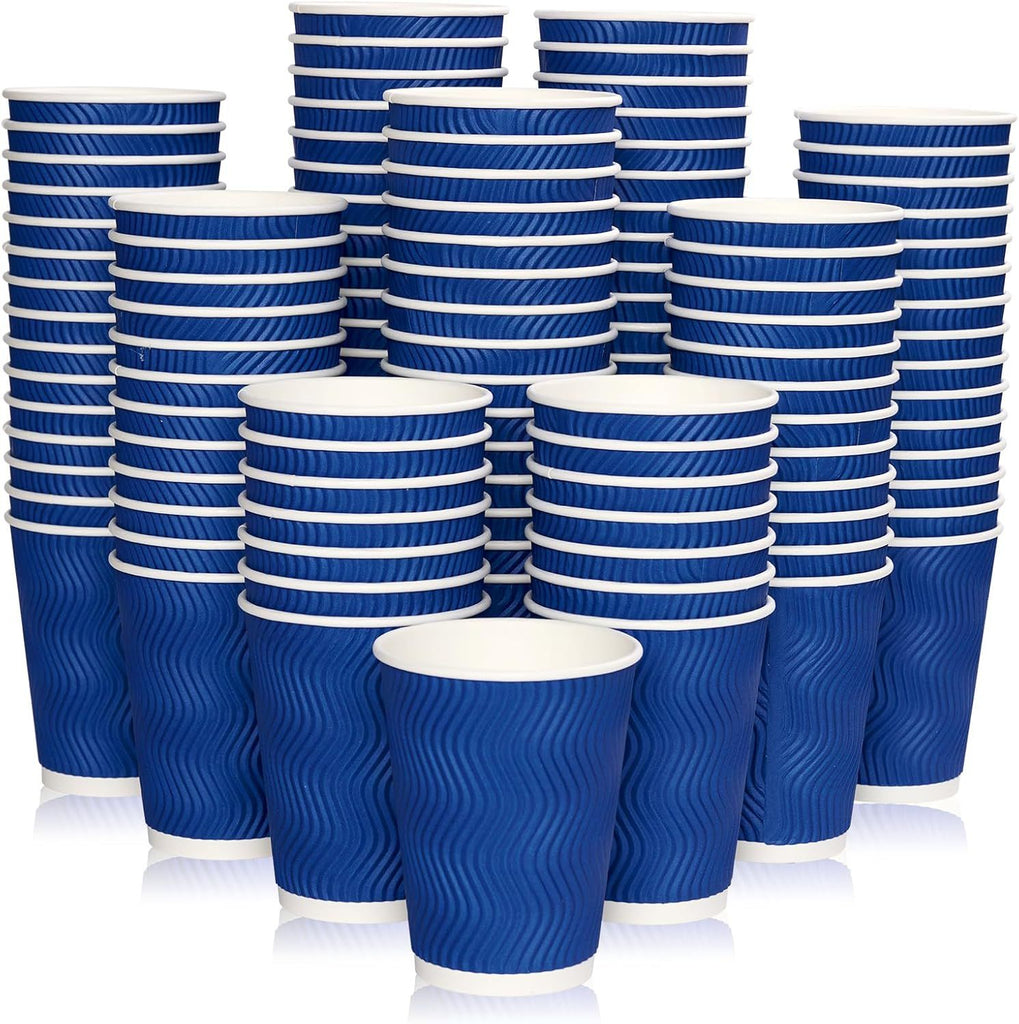 120 Pack 12 oz Paper Coffee Cups, Blue Disposable Beverage Cups with Insulated Ripple Wall for Hot or Cold Drinks